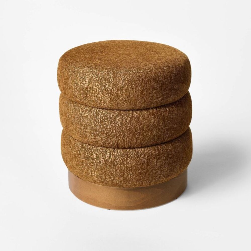 Clarkdale Channel Tufted Ottoman with Dark Wood Base Brown